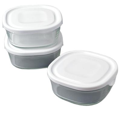 Iwaki Iwaki Heat Resistant Glass Pack Range S Mini Shallow White 450ml Set of 3 Stacking Pack Set of 3 & SKC3240-W3