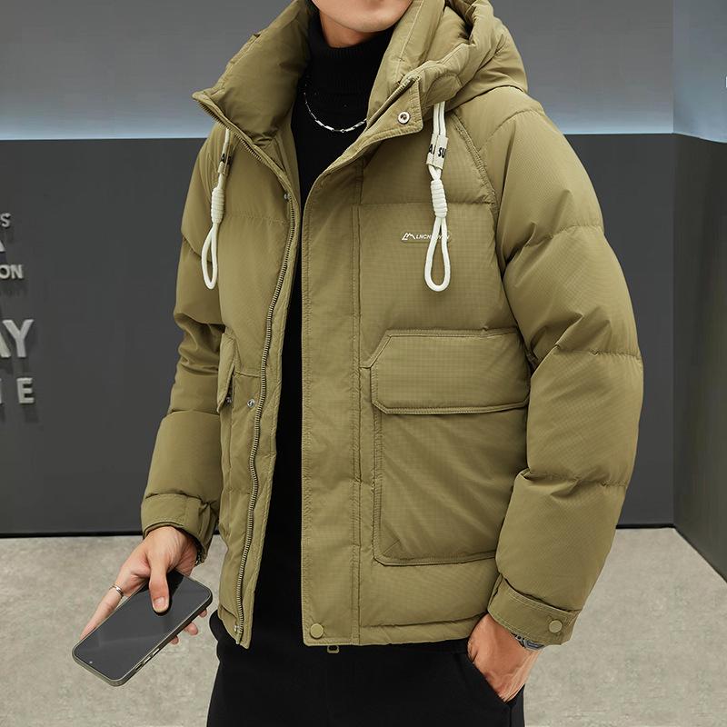

Мужской зимний пуховик, новый, для улицы, холодостойкий и теплый, модный костюм-хлеб с капюшоном однотонной расцветки, утолщенная универсальная куртка для мужчин 4XL