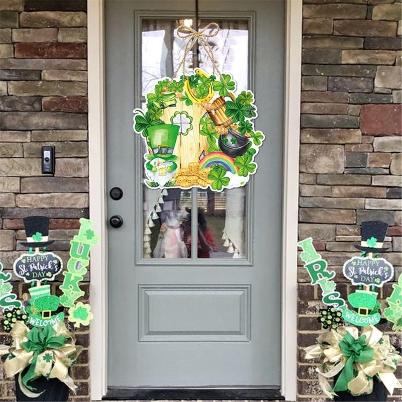4Pcs Patrick's Day Luck Door Sign Front Door Hanging Sign Paper Plaques Hanging Ornament for Door Wall Decoration