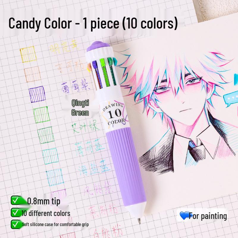 Blue Fruit 60-Color Press-Type Multicolor Ballpoint Pen Set – Ten-Color All-in-One Multifunctional Journal Pen.