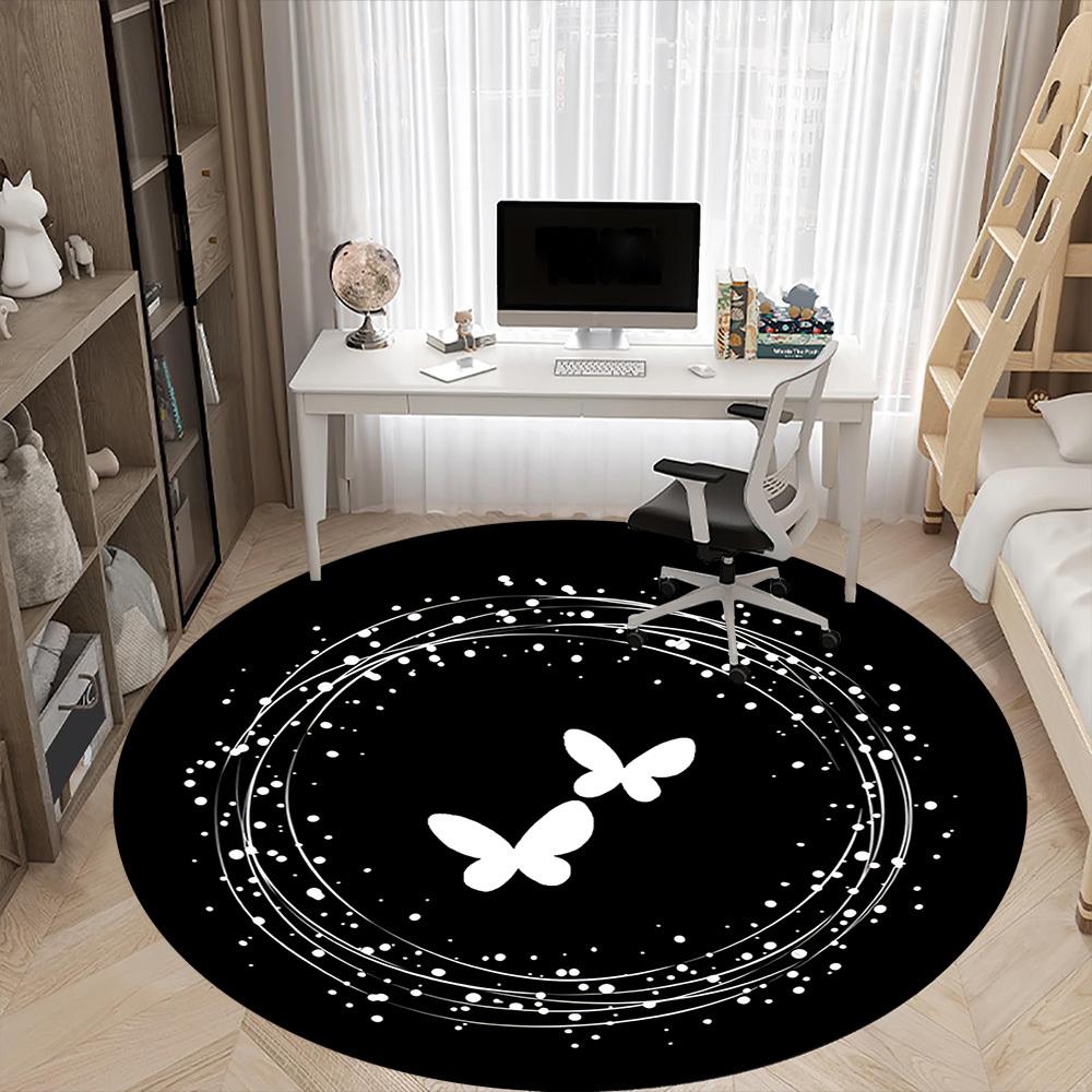 1PC Butterfly Swirl Office Round Area Rug, Mat Suitable ForOffice, Under Office Chairs Bedroom Living Room Home Decor, Room Deco