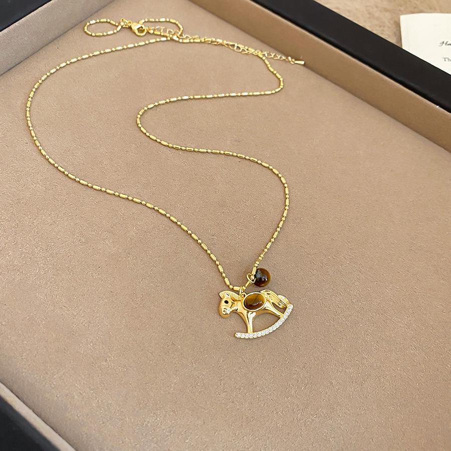 Natal Year Zircon Tiger s Eye Stone Pony Necklace Simple Sweater Chain Daily Versatile Necklace