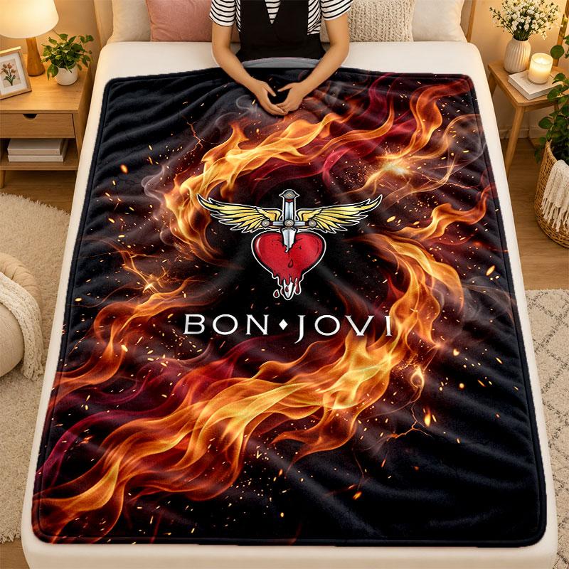 Flannel BlanketBon Jovi Warm Soft Throw Blanket for Indoor Sofa Bed Living Room Use