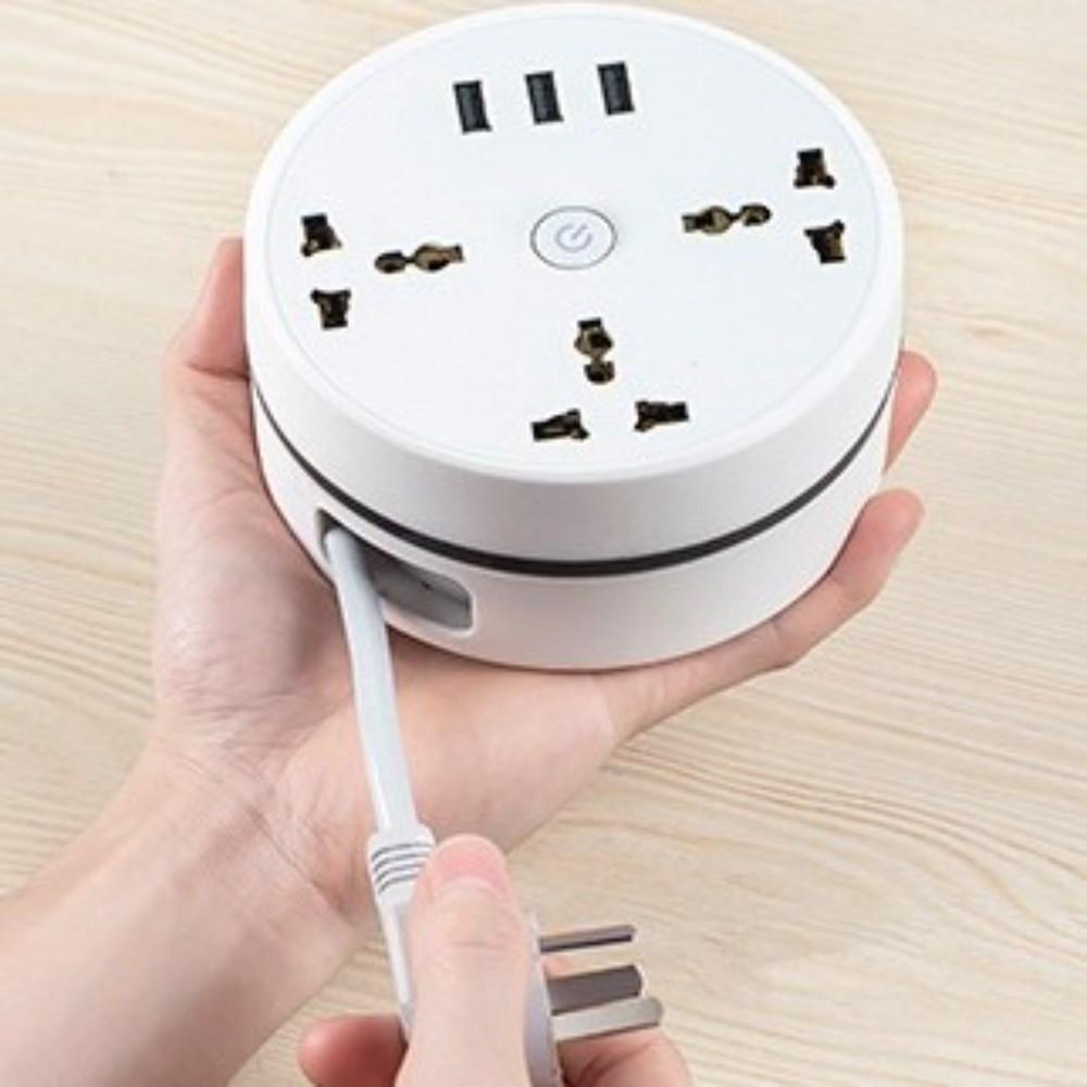 Round Design Portable Extension Socket UK Plug Standard USB Charger Plug  Office Use
