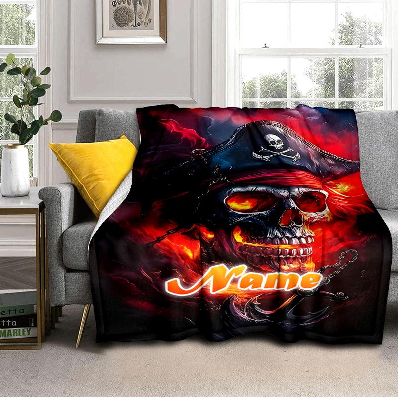 1PC Custom Name Pirate Skull Name outdooor Flannel blankets Throw Blanket All-Season Throw Gift Bedspread for Couch, Bed, Camping Holiday Birthday gif