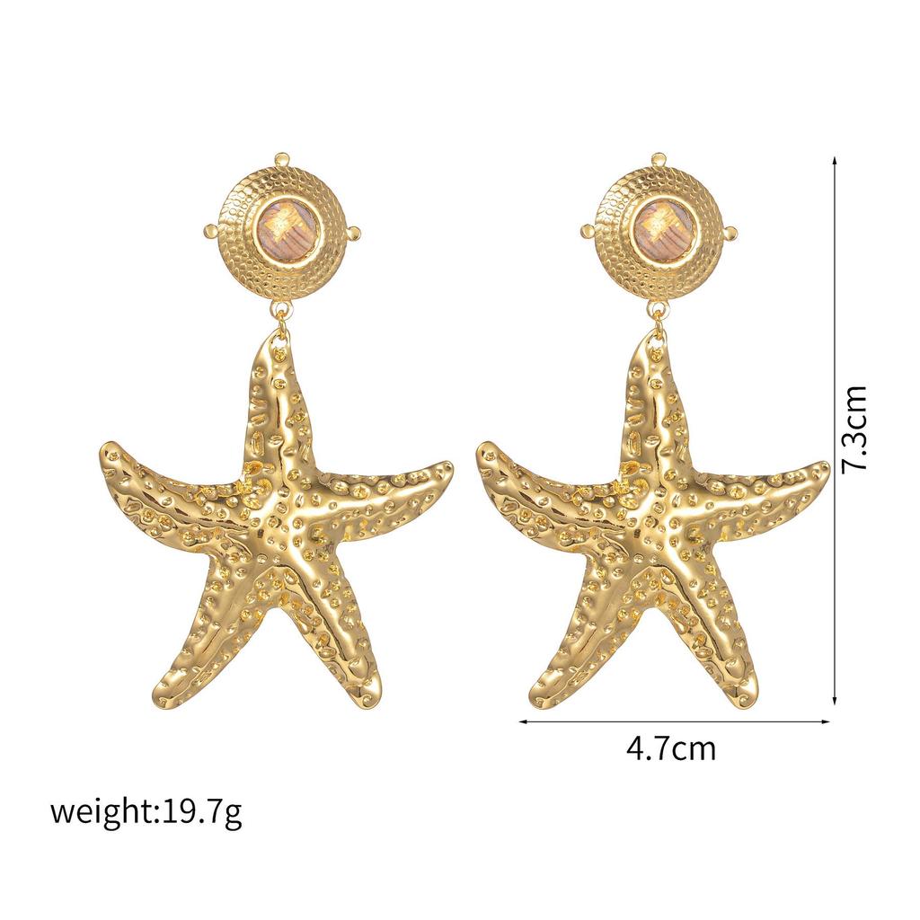 Anello Aperto INS Moda Acciaio Inossidabile Stella Marina Perla - Anello Dito Esagerato Placcato Oro 18K da Donna