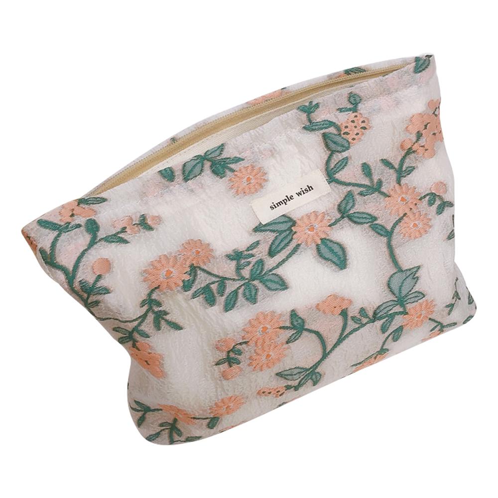 206 Chamomile Pattern Cosmetic Organizer Travel Bag Large Canvas Toiletries Women Teen Girls Makeup Storage Pouch