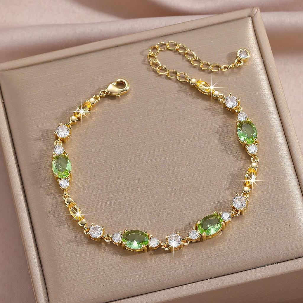 Bracelet Feuille Plaqué Or avec Incrustations de Zircon Hachuré et de Diamant