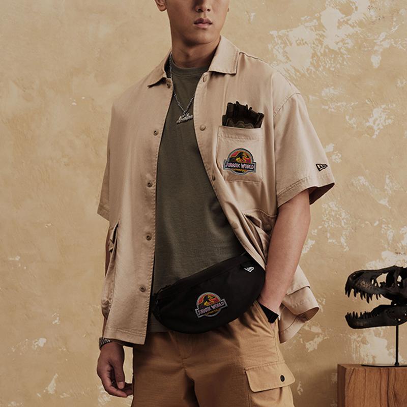 New Era Jurassic World Series Button Big Pocket Short Sleeve Shirt Unisex shirts Khaki 14341269