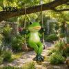Whimsical Forest Style Decor Garden Swing Frog Statue, Resin Hanging Ornament, Unique Housewarming Gift Cute Figurine for Front Porch Yard Balcony