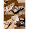 Sheepskin Version~ Diamond Buckle Small Square Head Width One Word with Low Heel Temperament Half Slippers Women's Single Shoes