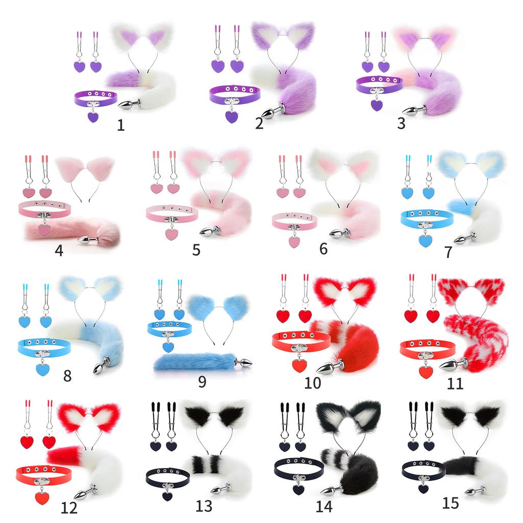 Female BDSM Sex Toys Heart Collar Nipple Clamps Rabbit Tail Anal Plug Rabbit Ears Headband Nipple Clamp for Woman Couple