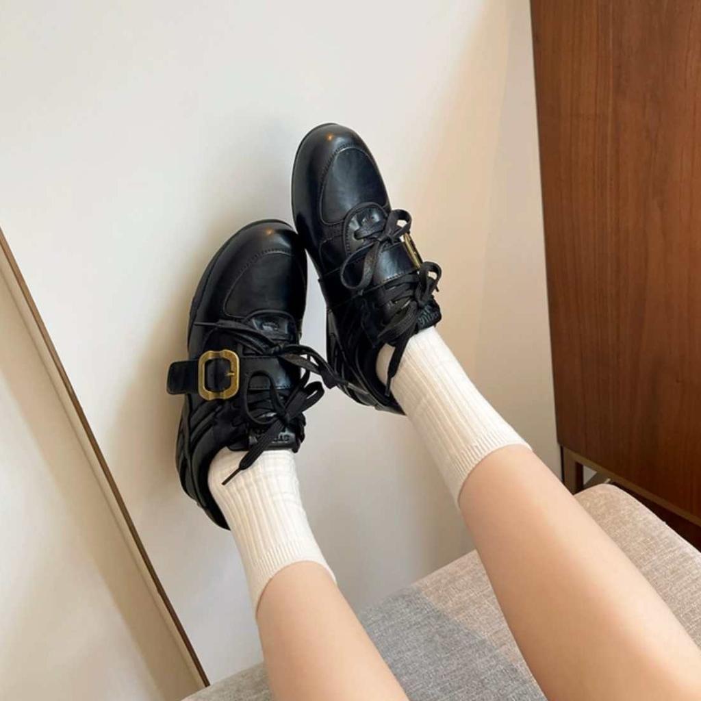Jinlan leather women's early autumn new retro versatile lace-up belt buckle small leather shoes