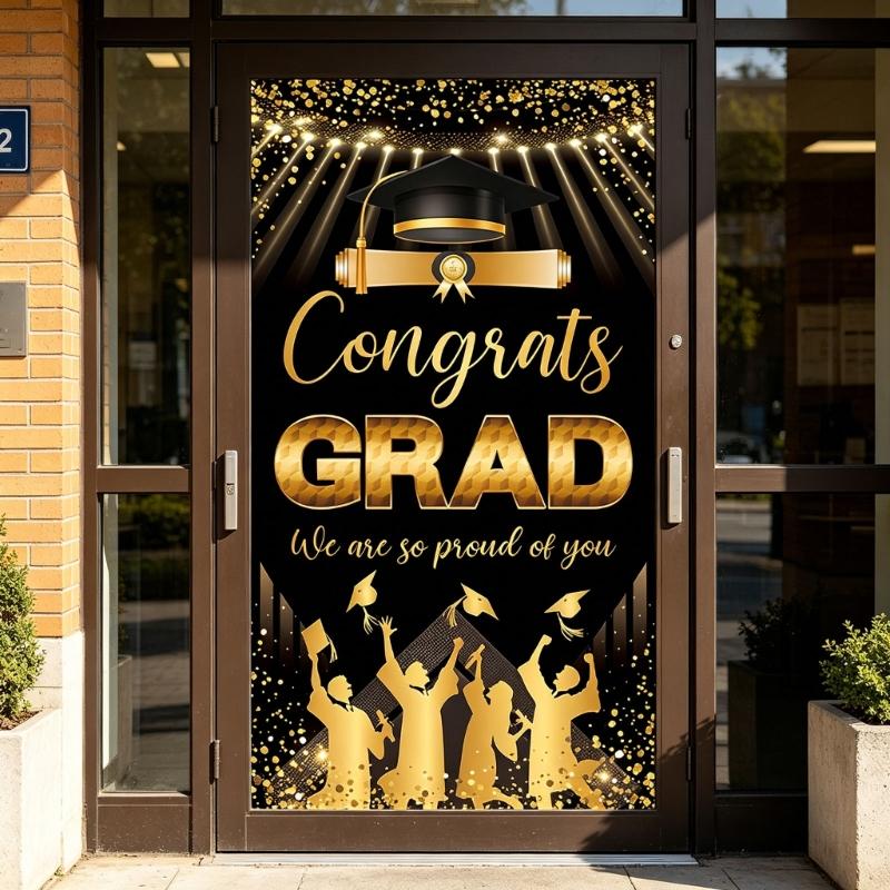 Polyester Graduation Flag 72.8X35.4Inch Graduation Backdrop Hanging Ornament For Festival Decoration Social Gathering