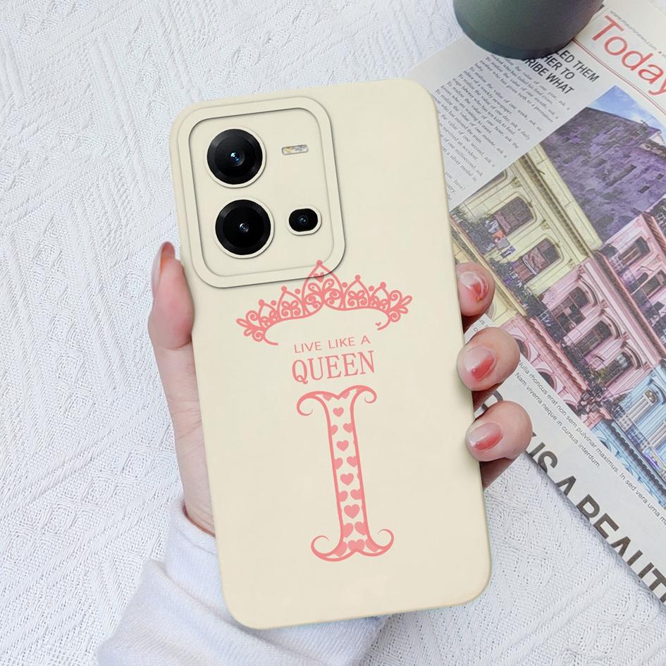 For Vivo V19 V19 Neo V27 Pro V25E V20 V21E V23E V20SE Case Shockproof Cover Luxury Letters Crown Square Soft Liquid Silicone For Vivo Bumper Shell