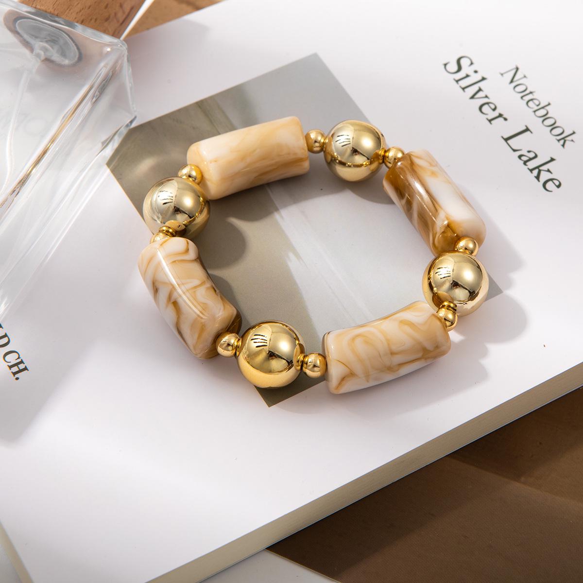 European-American Gold Beaded Marble-Pattern Bamboo Bracelet