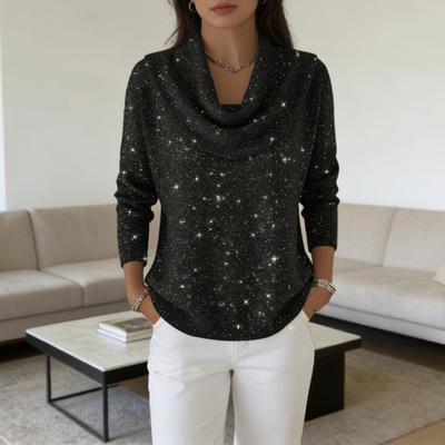 Γυναικεία Τοπ Κολάρο Ζιβάγκο Μακρυμάνικα Λαμπερά Στρας Πουλόβερ Τοπ Φαρδιά Γραμμή Μονόχρωμα