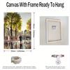 Framed - Modern Street Couple Printed Canvas Wall Art Poster - Abstract Architecture Multiple Scene Display Wall Art - Including Hanging Hardware