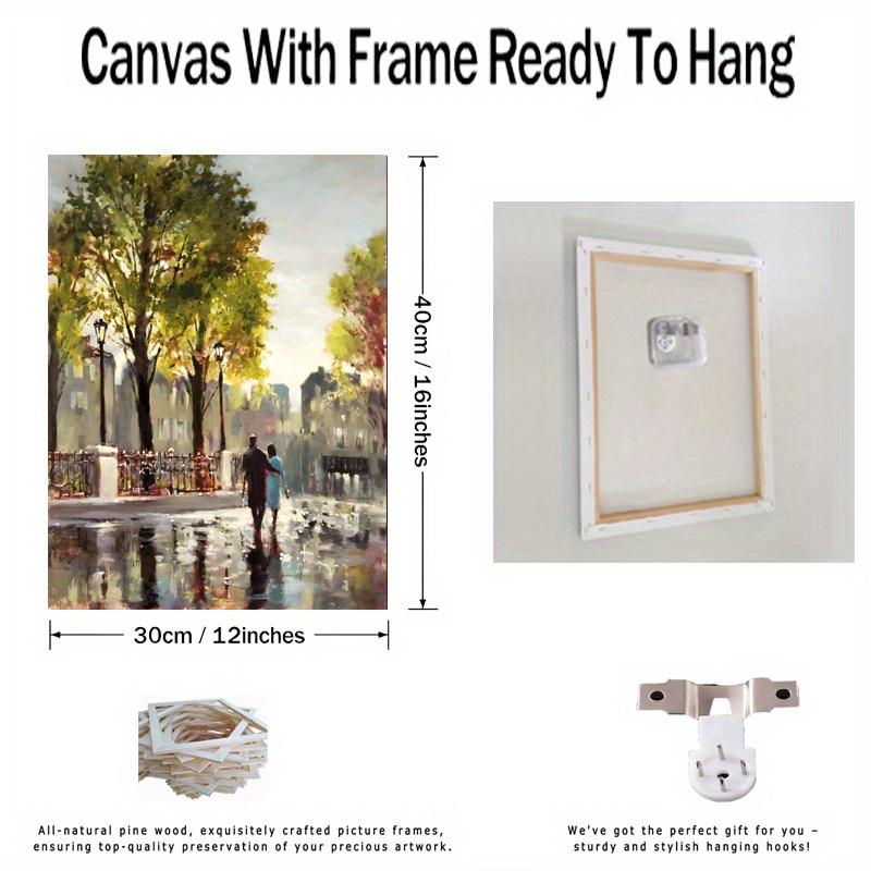 Framed - Modern Street Couple Printed Canvas Wall Art Poster - Abstract Architecture Multiple Scene Display Wall Art - Including Hanging Hardware