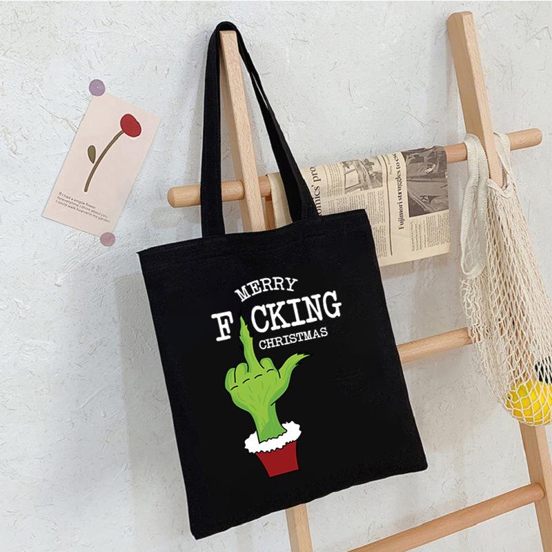 Christmas Printed Shoulder Bag Student Casual Handbag Large Capacity Canvas Bag
