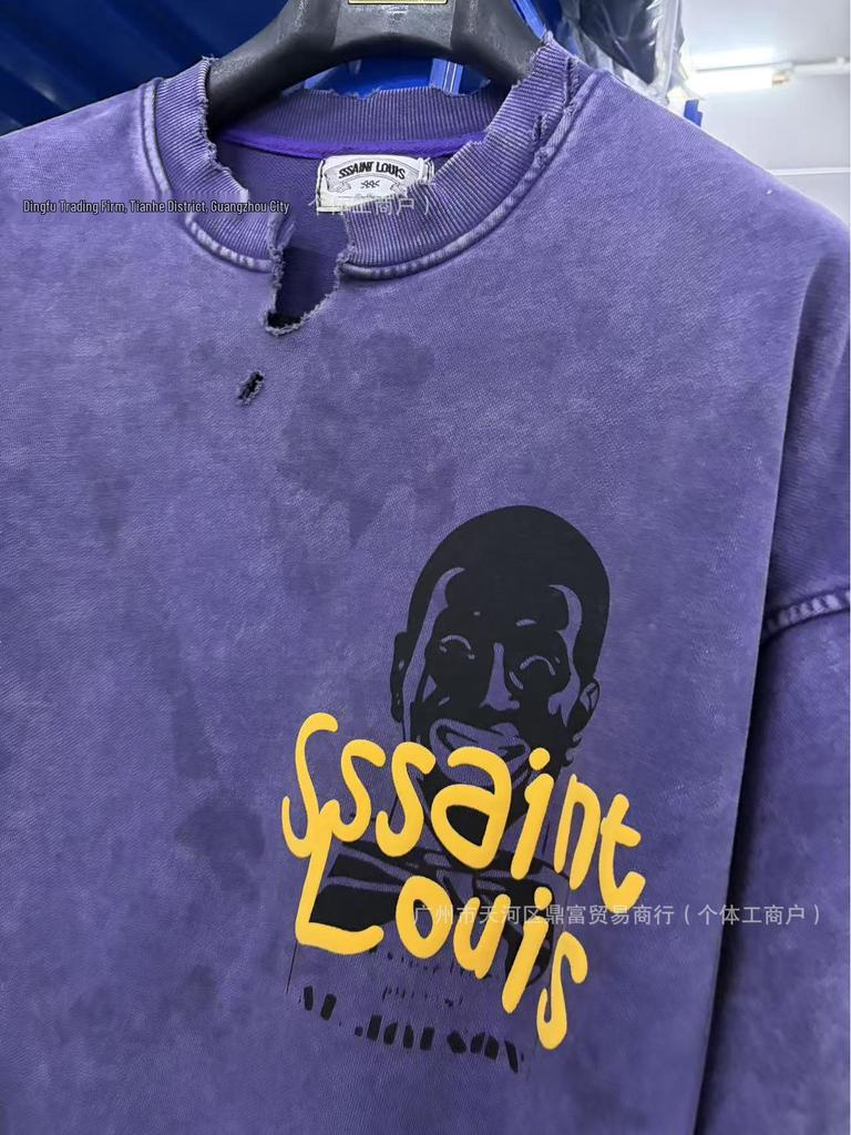 SAINT LOUIS Schweres Unisex-Sweatshirt - Ausgerissener Kragen, Gewaschen & Used-Look, 710g