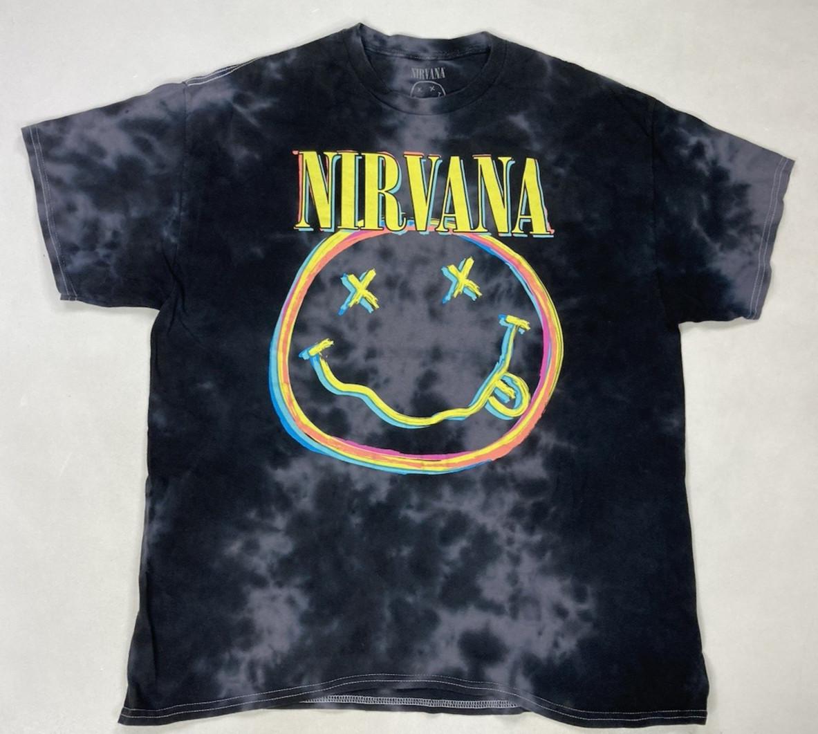 Nirvana Happy Face Graphic T-shirt Men Large Oversized Black Tie Dye Music XXXXL