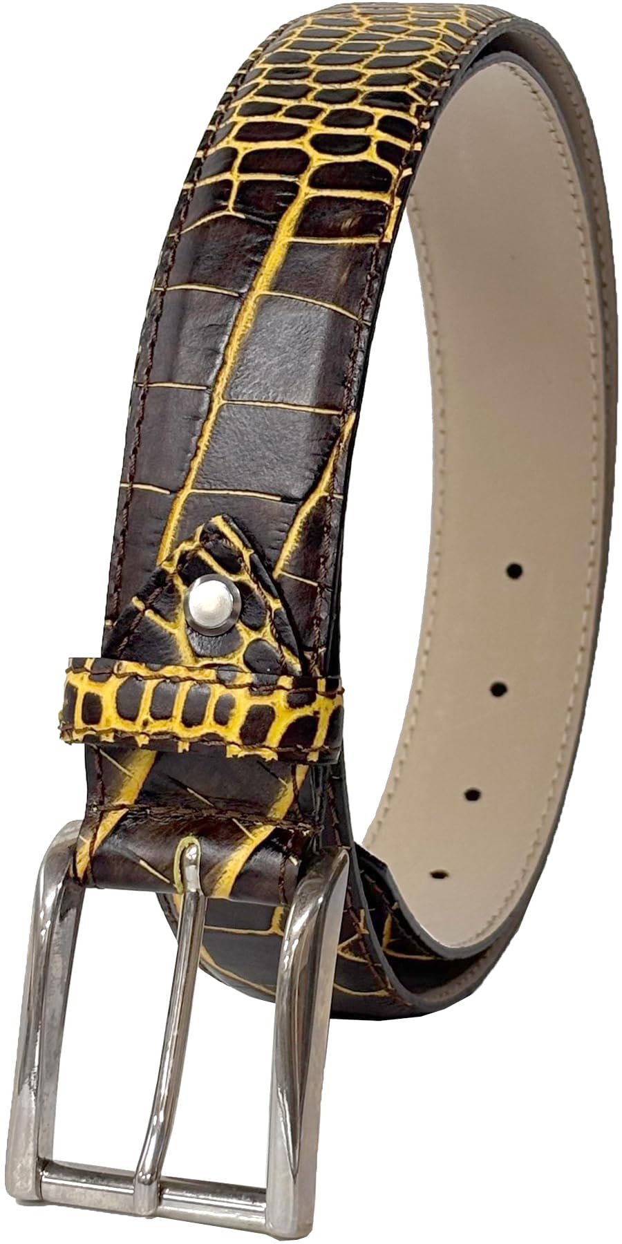 [FashionBerry] Yellow Italian Leather Belt, Crocodile Embossed, Color Leather, Men s & Women s, Italian Leather Belt, Business, Formal, Brand,