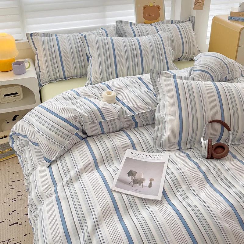 Skin-Friendly Twill Fabric Bed Sheet Four Piece Set Ab Double-Sided Color Blocking Bedding Sets Flower Printed Quilt Cover