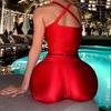 Women's Sexy Bodycon Yoga Set - U-Neck Top & Leather Fitness Pants