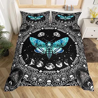 Schädel Rose Skelett Thema Bettbezug Set Polyester Bettdeckenbezug mit Kissenbezug für Kind Junge Teenager King Queen Size Bettwäscheset