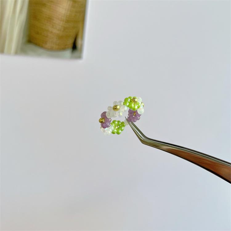 2025 Summer Macaron Color Beaded Flower Ring - Korean Porcelain Women's Jewelry