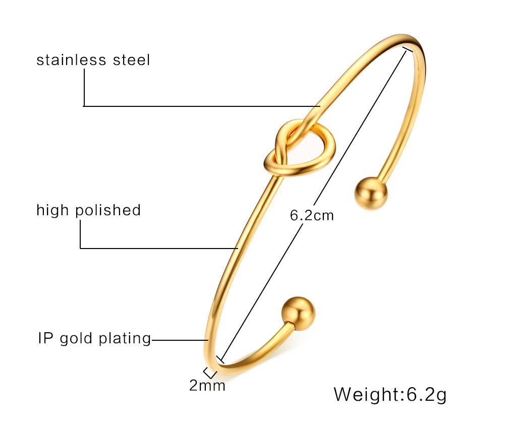 Women Open Cuff Bangle,  Tie The Knot Bangle Bracelet, Gold Plated Forever Love Knot Infinity Stainless Steel Jewelry