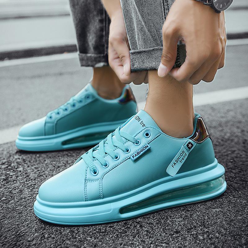 Fashion Spring Leather Green Platform Sneakers Men Thick Sole Air Cushion Running Shoes For Men 2025 Fashion Trainers Men's Sports Shoes