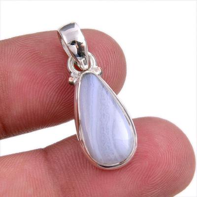 Natural Blue Lace Agate Gemstone Handmade 925 Solid Silver Pendant 1.25'' B6Q70