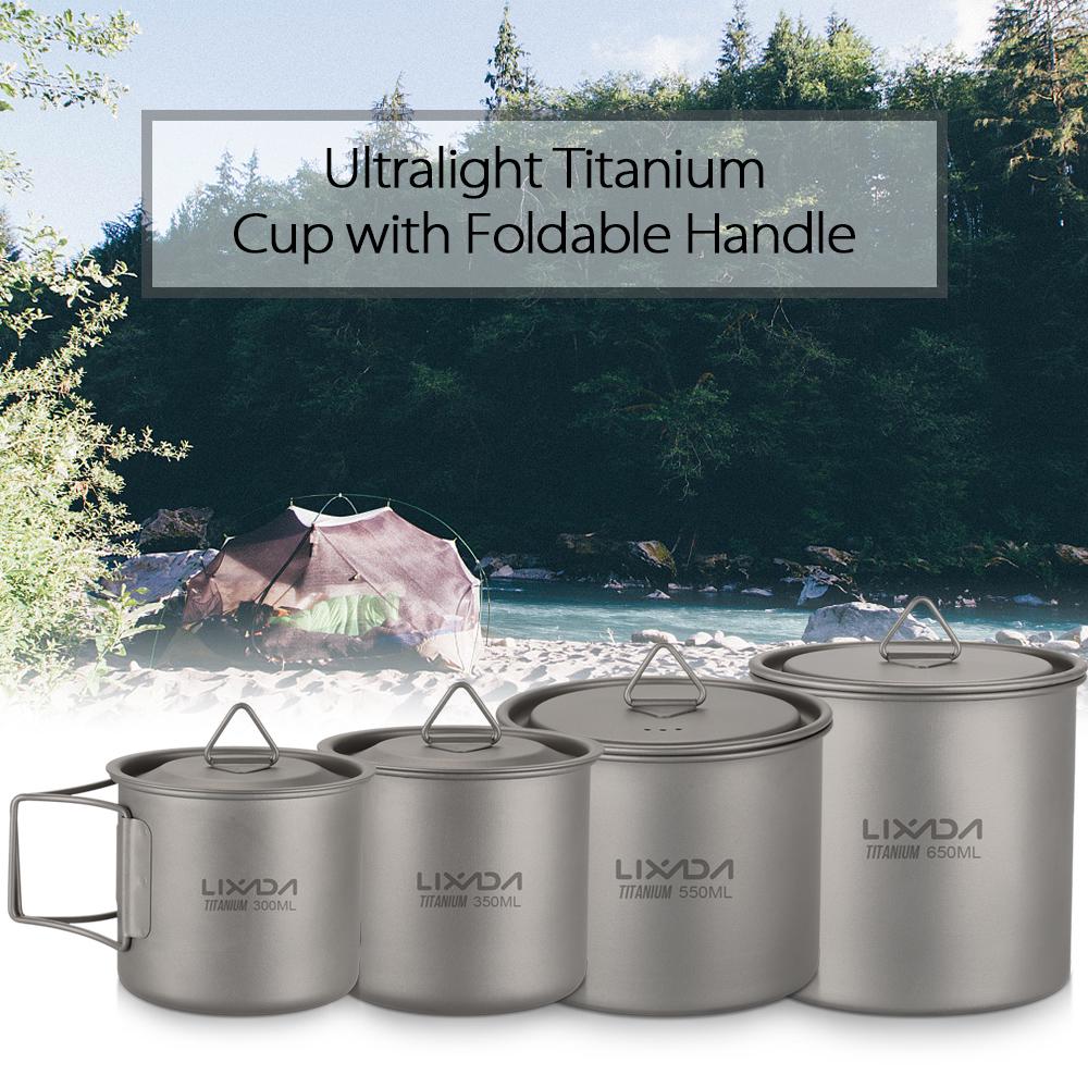 Ultralehký titanový hrnek Outdoor Přenosný Kempingový Piknikový Hrnky na vodu se sklopnou rukojetí 300ml / 350ml / 450ml / 550ml / 650ml