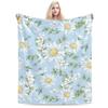 VIKAMA Healing Daisy Blanket White Flowers Green Plants Print Cozy Decor for Bedroom Sofa Naps Machine Washable