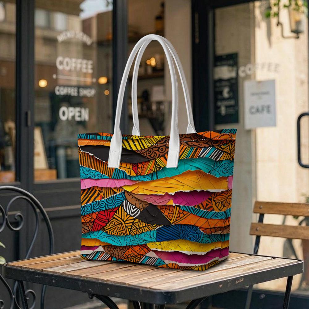 Bohemian Print Tote Bag Colorful Casual Handbag for Daily Outdoor Use