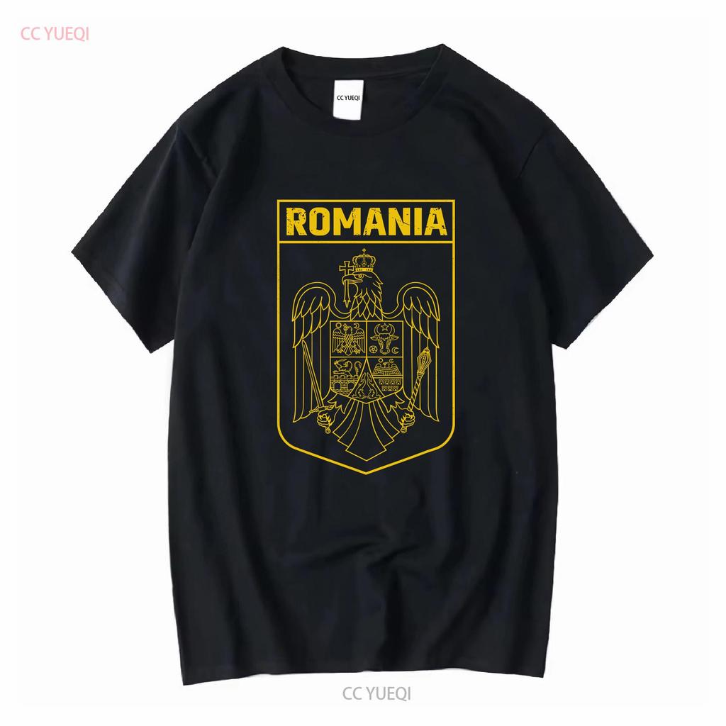 Mens Romania Patriotic Flag T Shirt National Logo Country Coat Of Arms Romanian s long or short sleeves vintage Washed Slightly