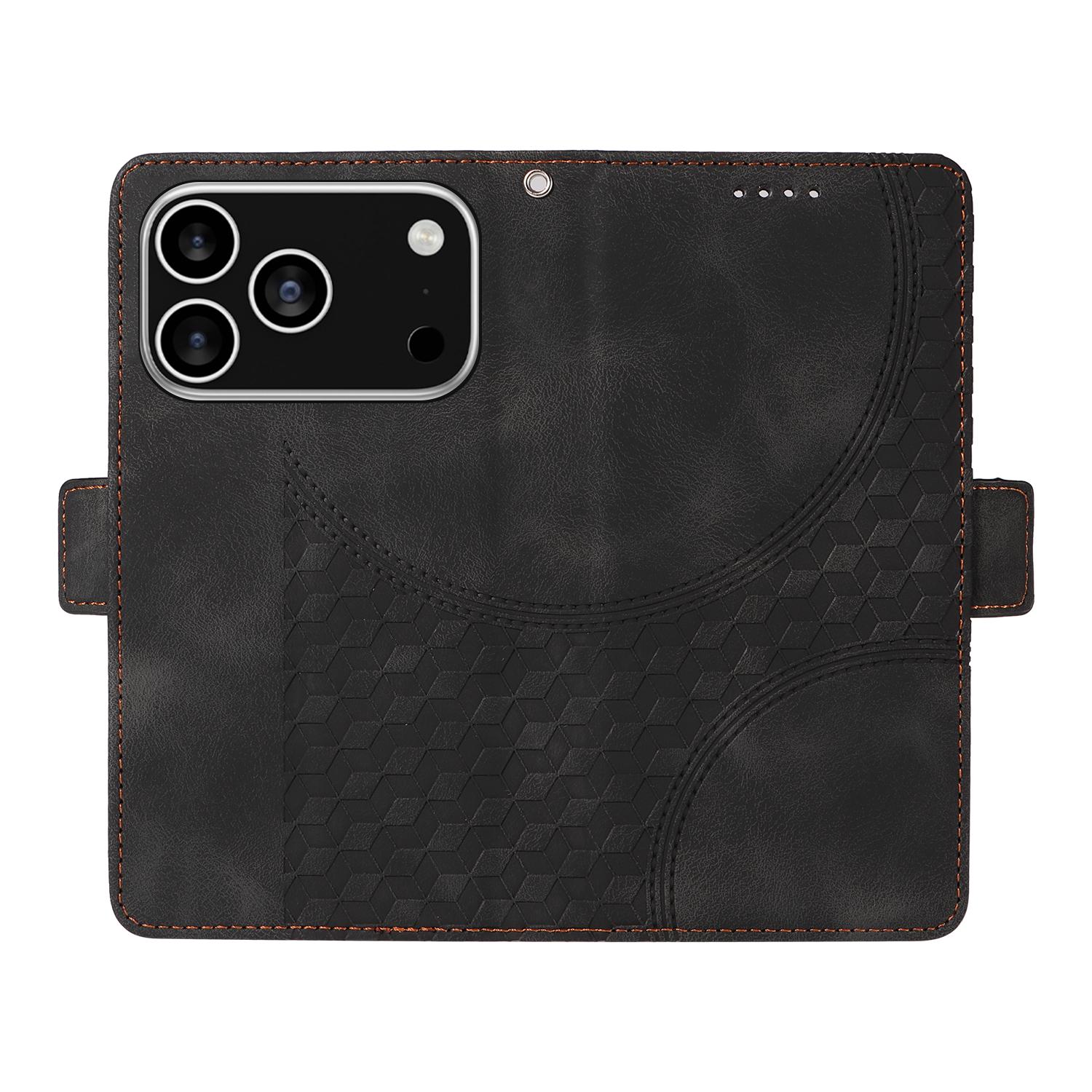 

For iPhone 17 Pro Leather Cases Wallet Rhombus Imprinted Phone Cover Stand with Strap Blue