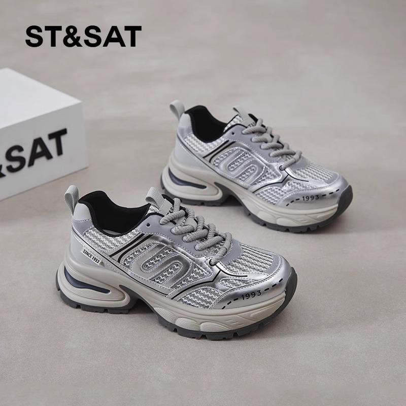 Dad Shoes Girl 2025 Spring New Thick-soled Height Increasing Leather Versatile Casual Shoes Campus Lightweight Sports Running Shoes