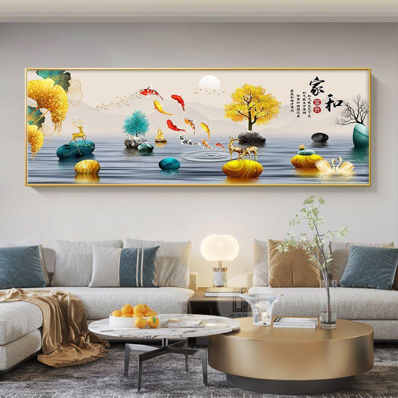 Chinese Style Golden Leaves Deer Canvas Painting Feathers Wall Art Feng Shui Mountain Posters and Prints Living Room No Frame