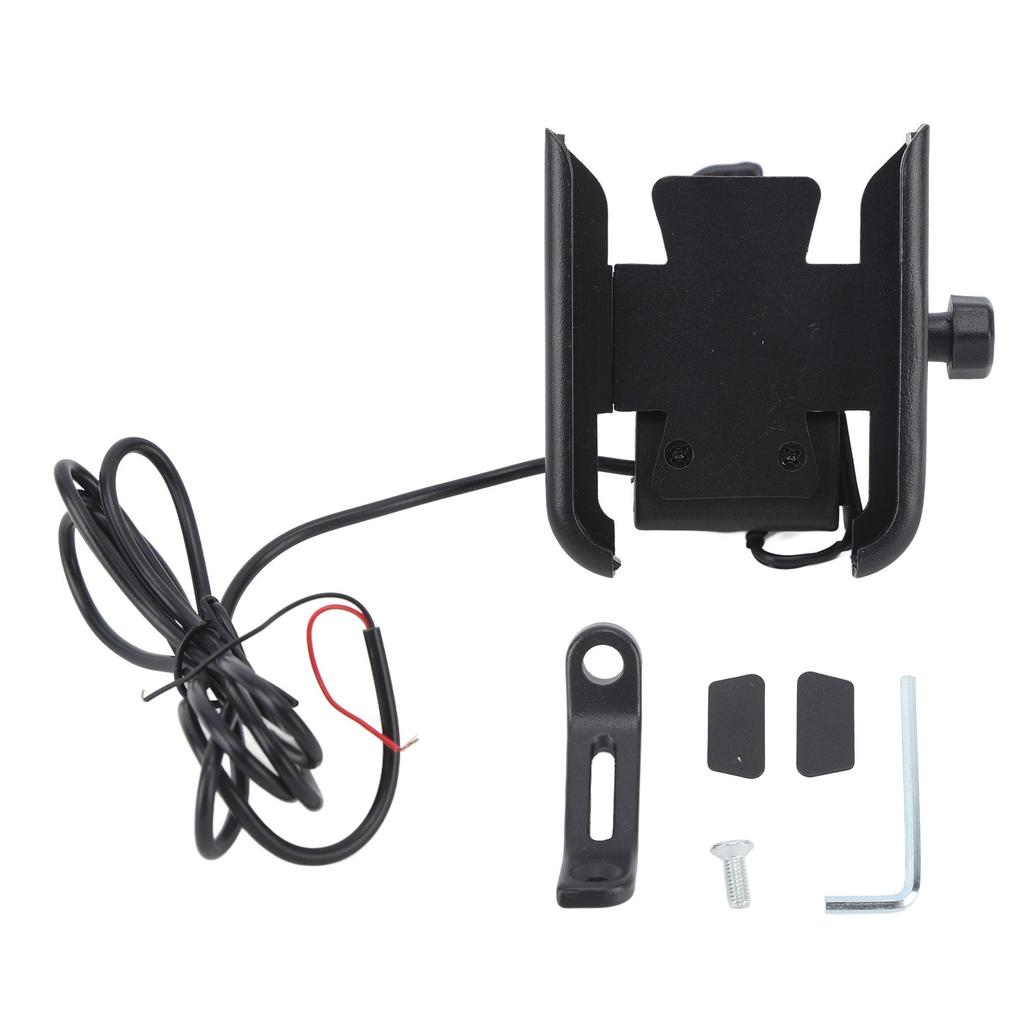 Black Motorcycle Scooter Charging Phone Holder 360 Degrees  Rotation ATV Tricycle Mount Bracket for 4‑6.5in DC12V