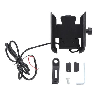 Black Motorcycle Scooter Charging Phone Holder 360 Degrees Rotation ATV Tricycle Mount Bracket for 4‑6.5in DC12V
