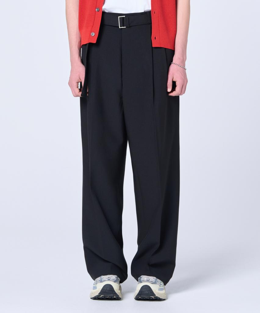 Hyoji Ss Belted Half-Banding Double-Pleat Wide Slacks (4 Colors)