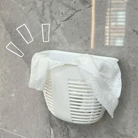 Hanging Wall Basket No Drilling Adhesive Storage Holder Trash Can Makeup Toiletries Box for Kitchen Bathroom Supplies