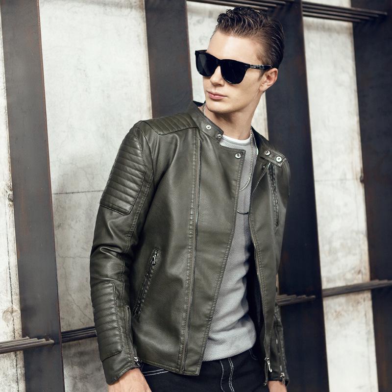 European and American Men's Leather Jacket Men's Youth Standing Collar Punk Men's Motorcycle PU Leather Jacket