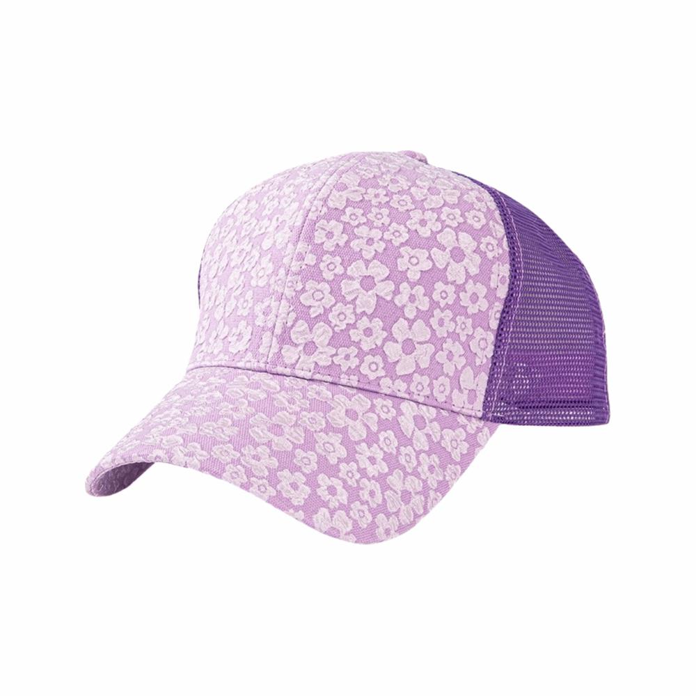 

New Breathable Floral Printed Baseball Cap Lace Curved Brim Mesh Sun Hat Polyester Adjustable Snapback Cap Sports Events фіолетовий