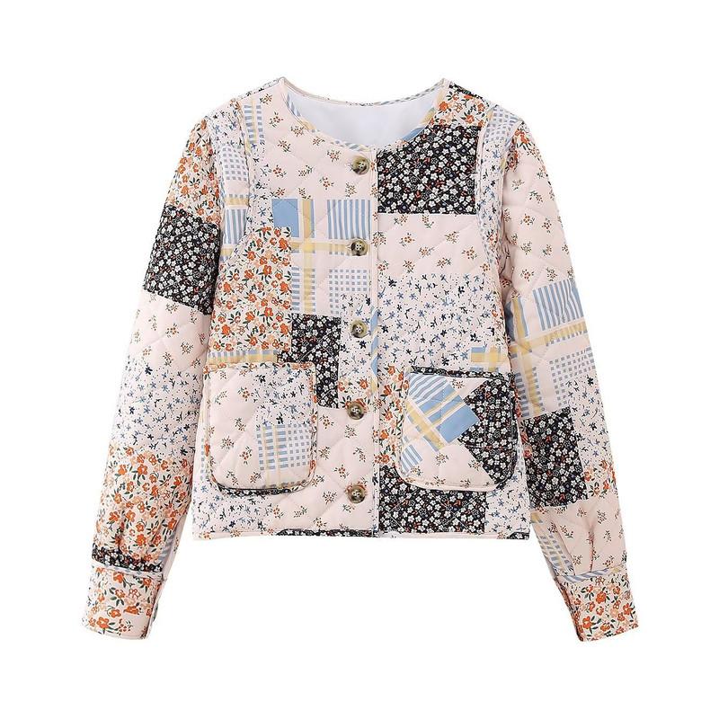 Giacca da donna alla moda con stampa vintage in cotone e maniche lunghe con scollo rotondo