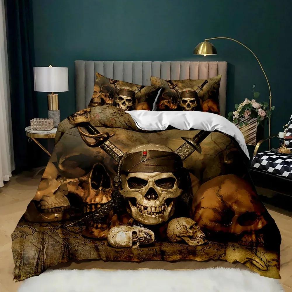 3D Skull Duvet Cover Set, Gothic Skull Bedding Sets,Skull Skeleton Comforter Cover Full Queen Size,Halloween Horror Quilt Cover
