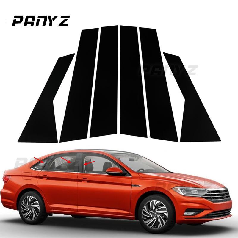 

6 шт., наклейки на накладку двери, окна, стойки автомобиля, глянцевые черные автомобильные внешние аксессуары для Volkswagen